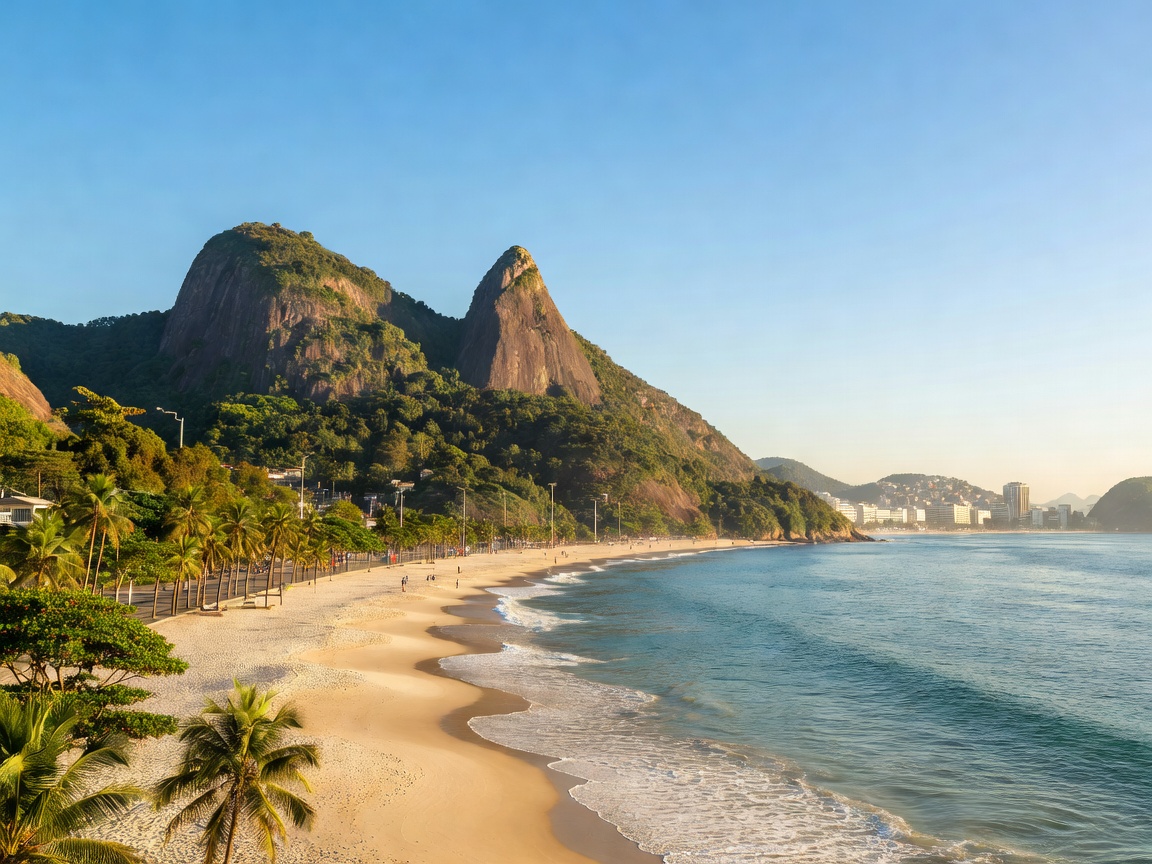 Scenic panoramic view of Morro Dois Irmaos overlooking Ipanema beach in Rio de Janeiro